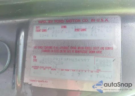 1985 Mercury Cougar from USA, damaged, VIN 1MEBP92F9FH654997